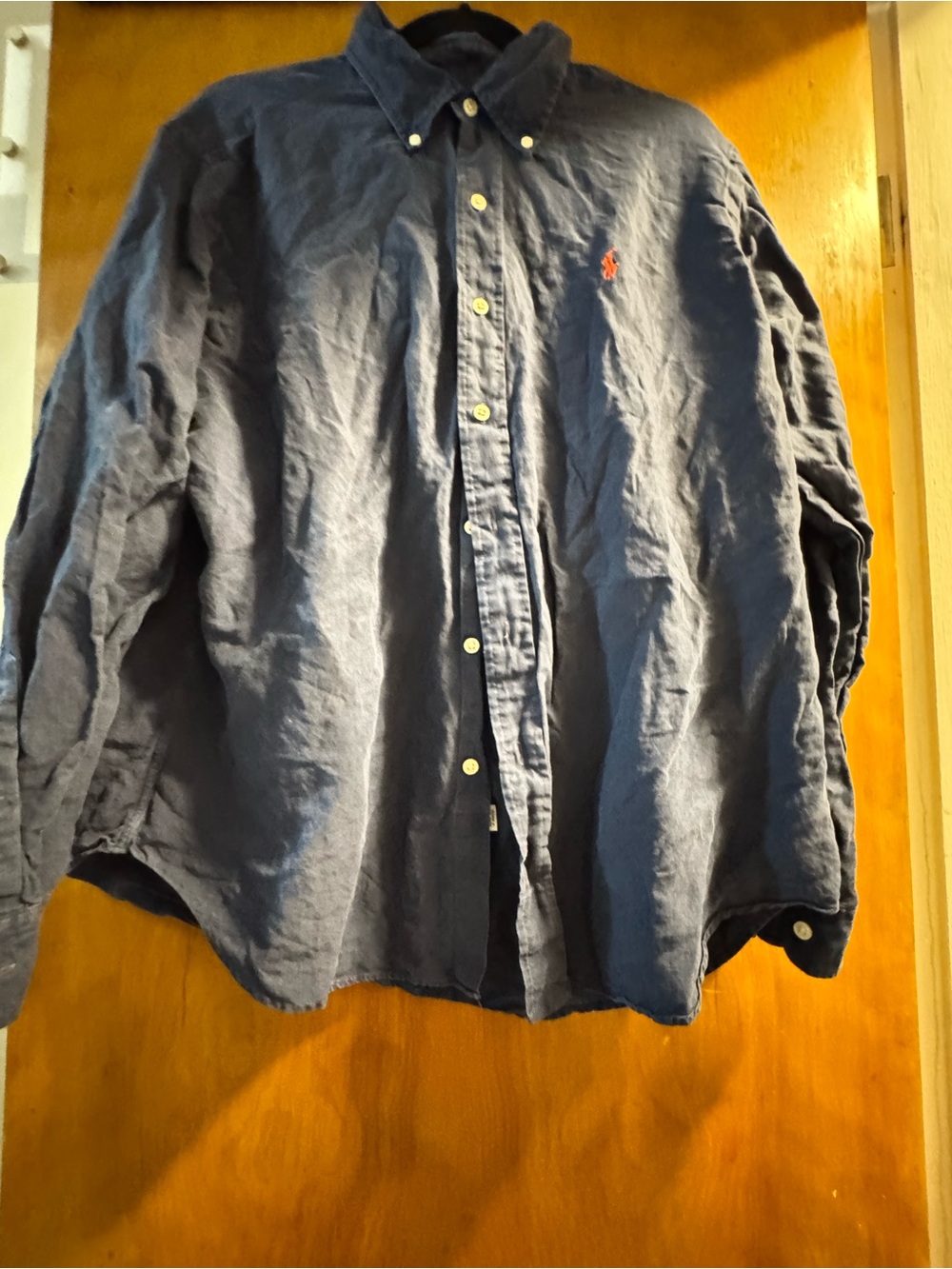 Ralph Lauren Navy Button-Down Long Sleeve Shirt with Red Pony